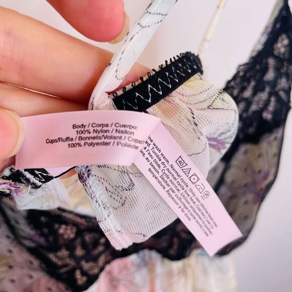 Victoria Secret Babydoll Top Open Back Floral Mesh Black Lace Lingerie Large L - Picture 6 of 7